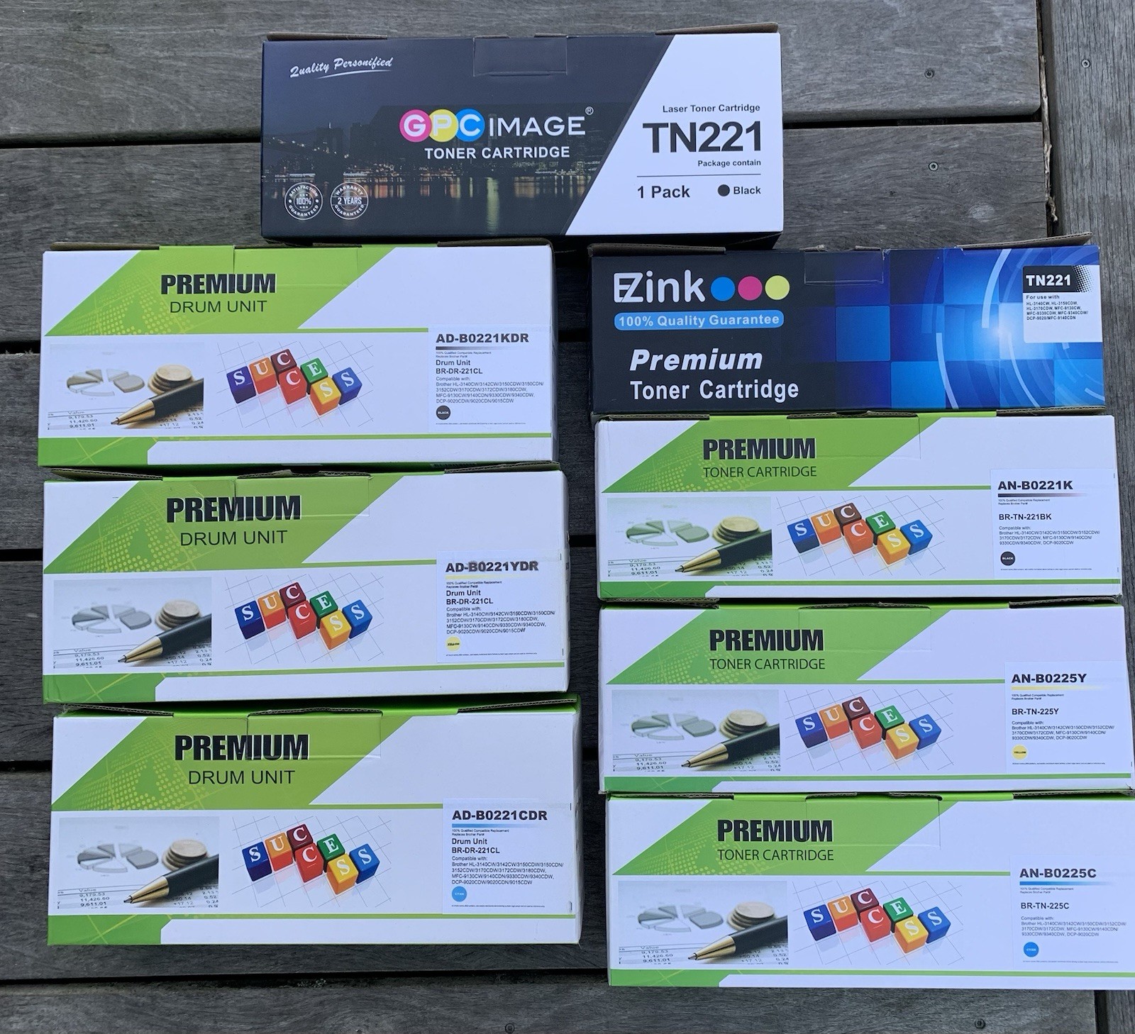 NEW LOT 8 - Brother TN221 TN-225 Toners BR-DR-221CL Drum Units FUNDRAISER
