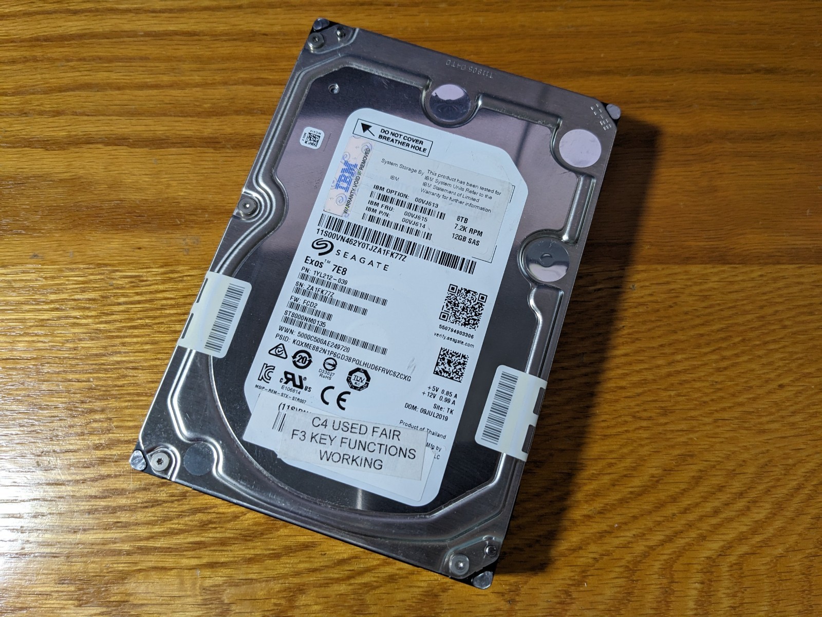 Seagate 8TB Exos 7E8 7.2K SAS 3.5" Hard Drive HDD ST8000NM0135 - 100% Health