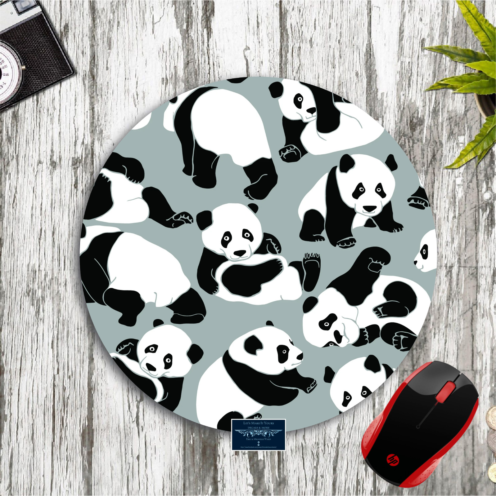 PANDA BEAR PRINT CUSTOM ROUND MOUSEPAD DESK MAT HOME SCHOOL OFFICE PC GIFT