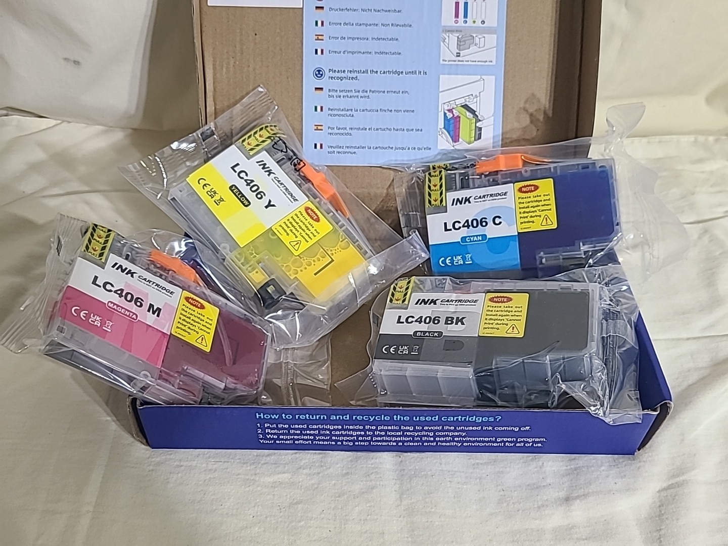 4 Pack Compatible LC 406 LC-406 Extra Capacity Ink Cartridge for Brother Printer