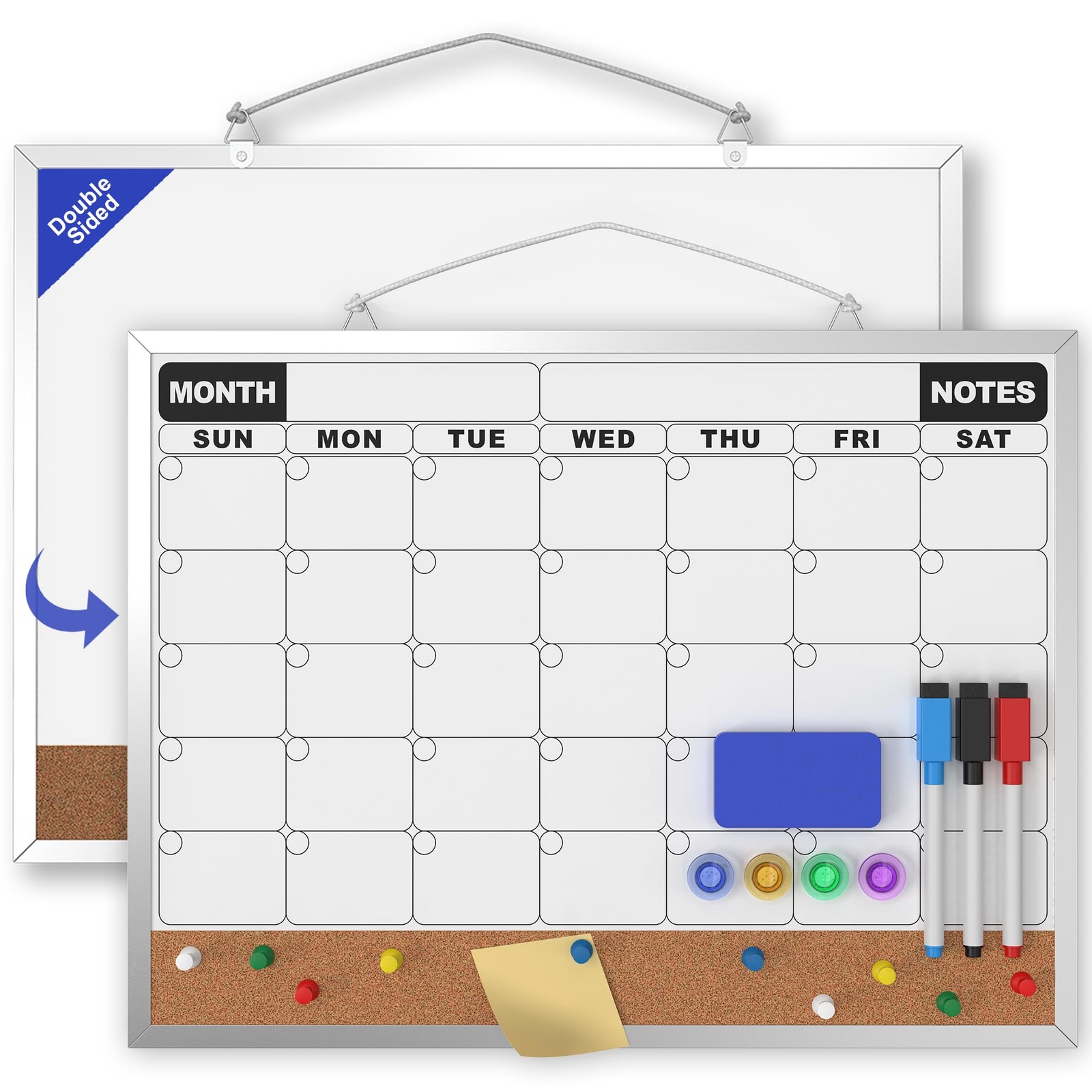 Dry Erase Board 16x12 Inch Double Sided Whiteboard Corkboard Wall Mounted HLF-ho