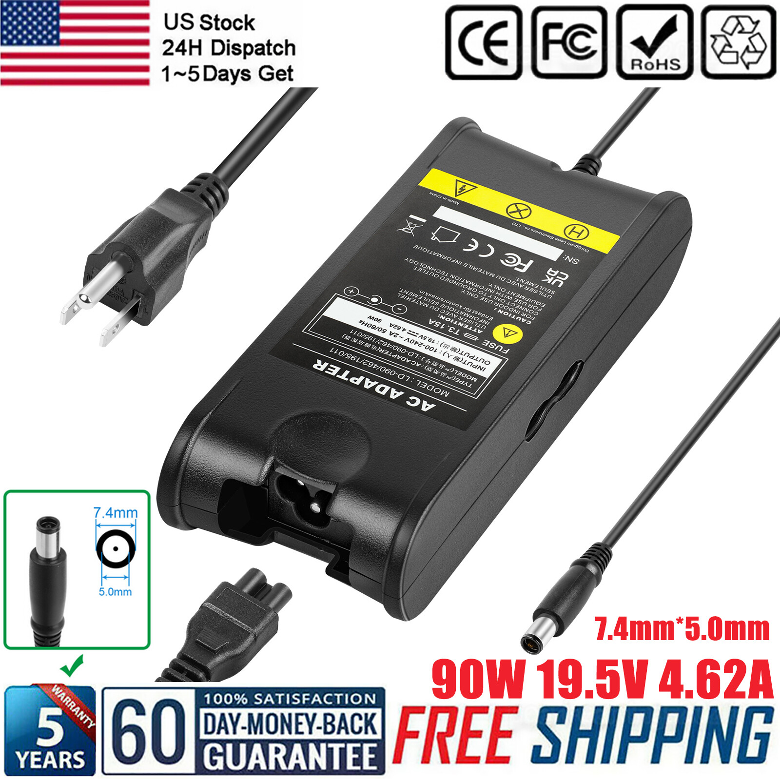 90W AC Adapter Charger For Dell Studio 1535 1536 1537 1555 1557 1558 PP33L PP39L