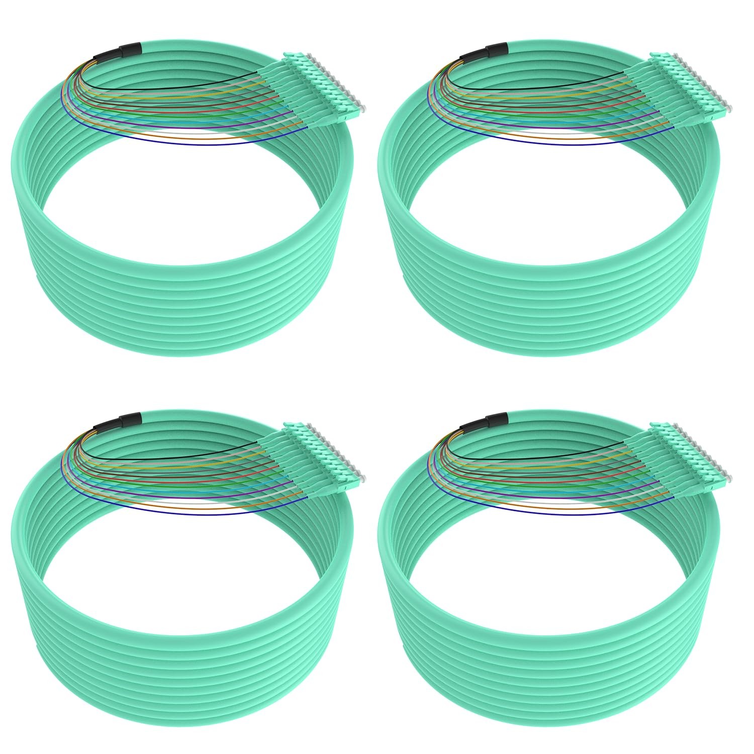 4Pack LC UPC 12 Strand Multimode Fiber Optic Pigtail Cables, OM3/OM4 50/125, ...