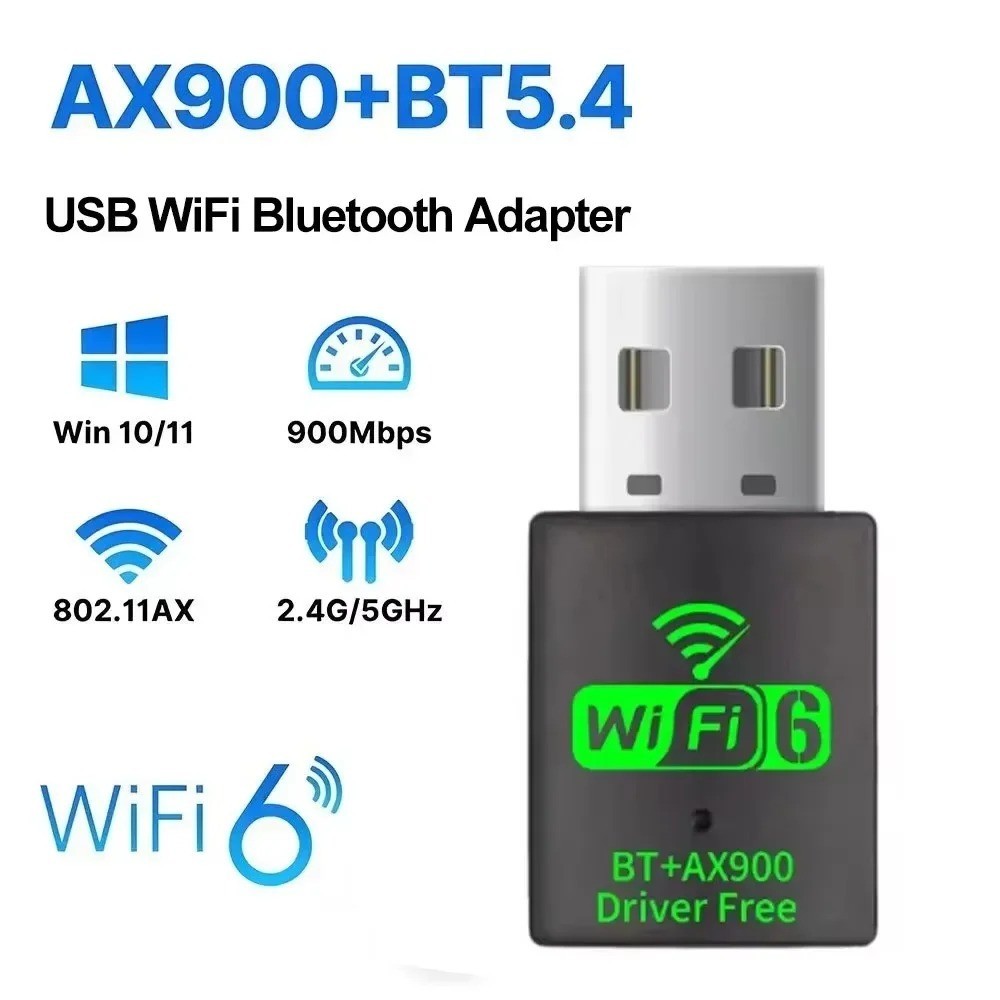 WiFi 6 USB Adapter AX900 Dual Band 2.4G/5G BT 5.4 Dongle for Win10/11