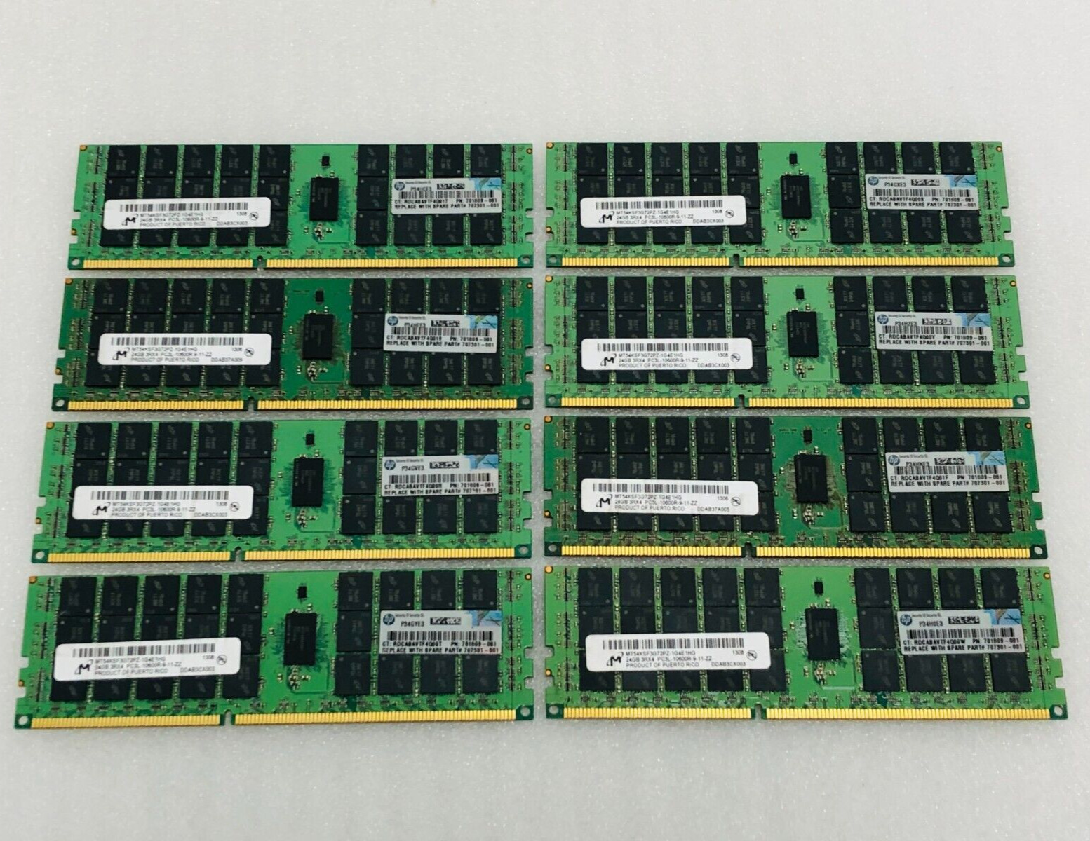 LOT OF 8 Micron MT54KSF3G72PZ-1G4E1HG 192GB (8x24GB) PC3L-10600R Server Memory