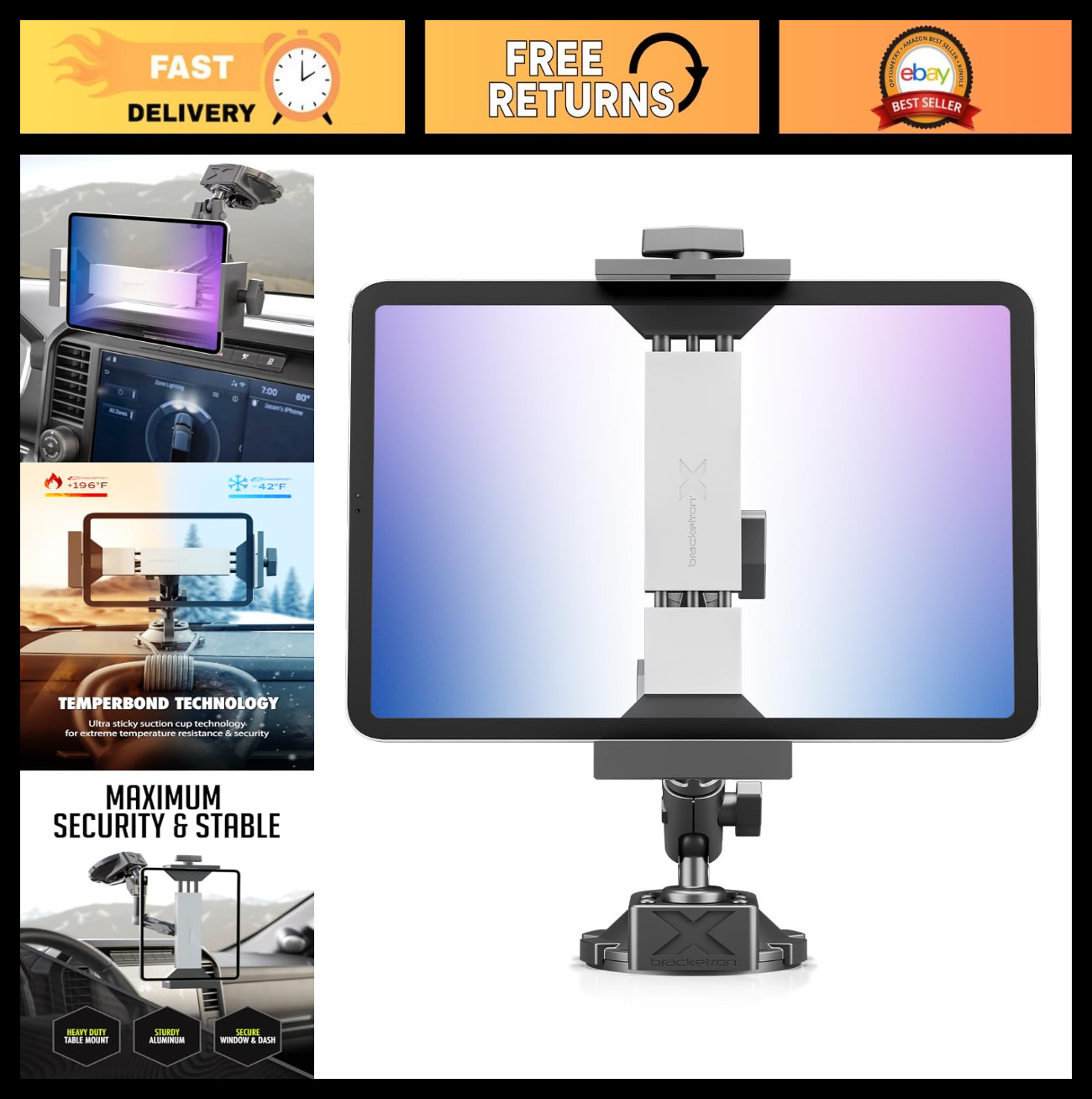 Universal Tablet Holder for Cars - HD Dash & Window Mount, Fits Tablets Up to 10