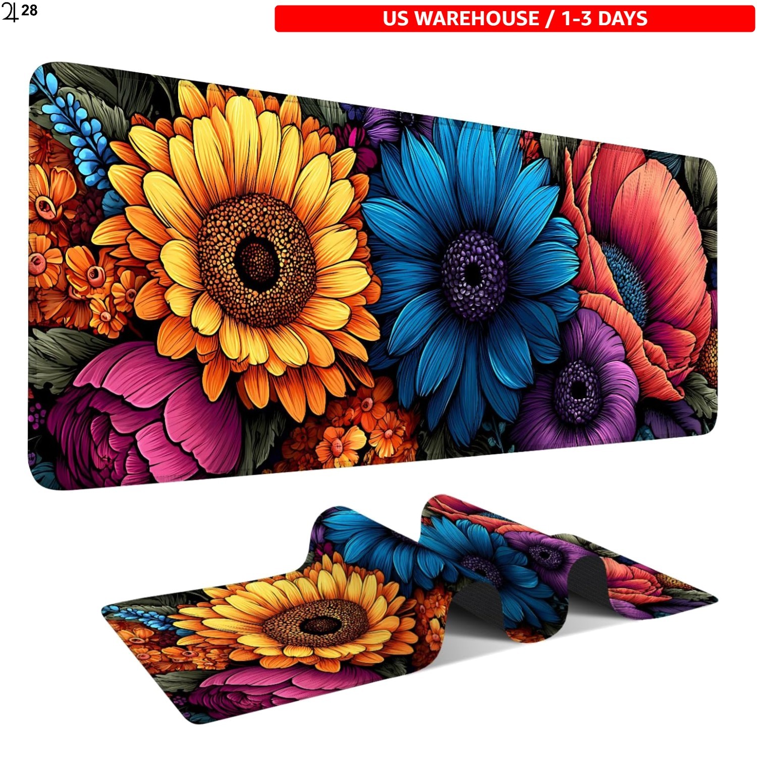 Floral Extended Mouse Pad 31.5x11.8in - Non-Slip, Waterproof Design