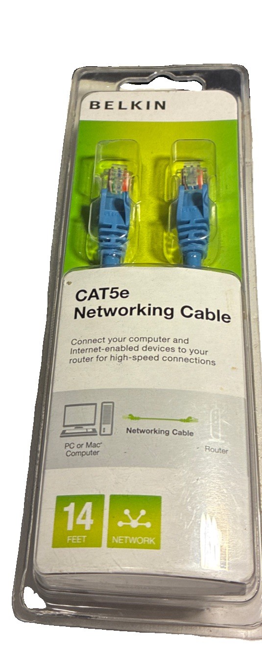 NEW Belkin Cat5e Networking Cable 2M 6.6ft Blue Ethernet Cable 1 Gbps 2-Pack