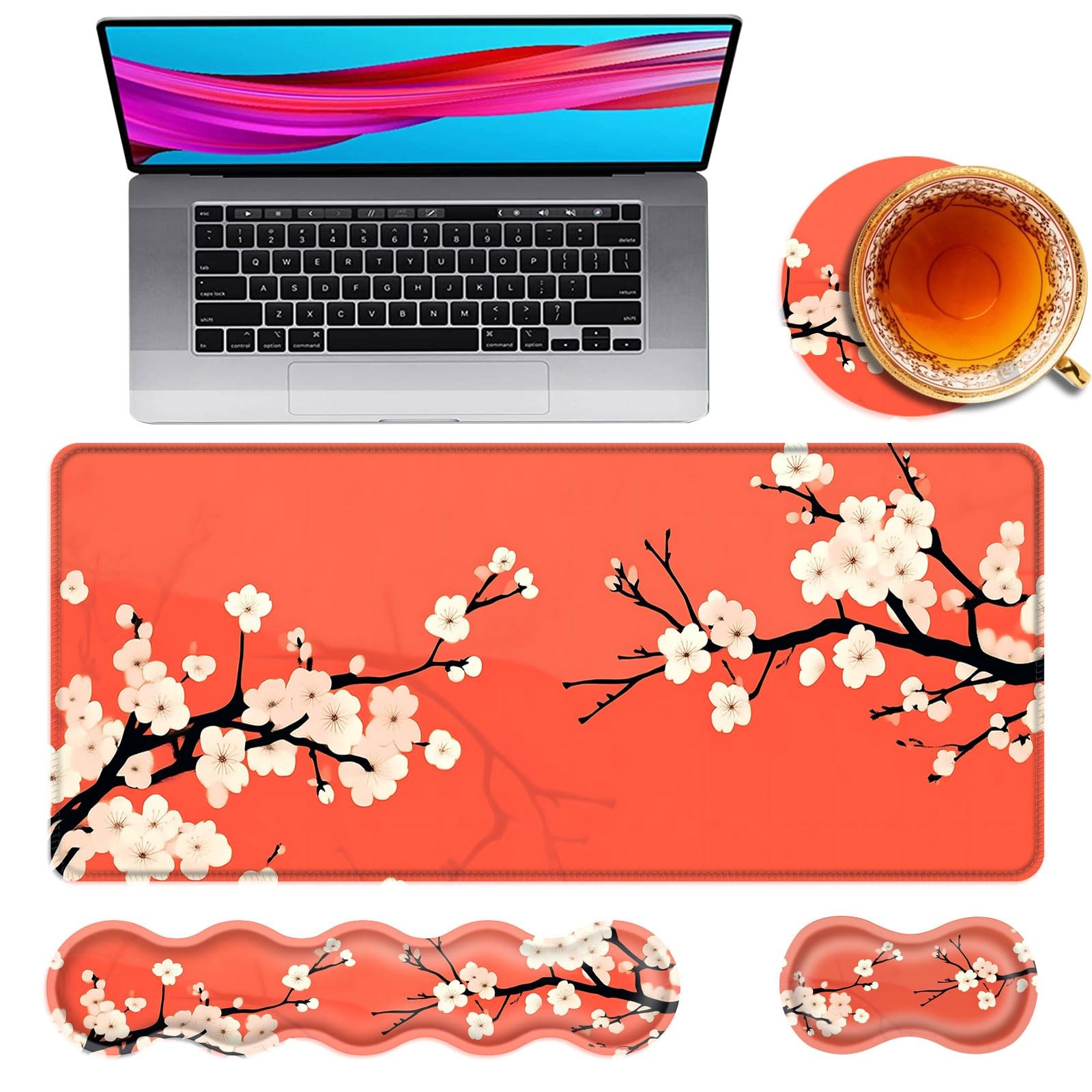 4in1 Large Gaming Mouse Pad Wrist Support Desk Mat Flowers Floral Pattern