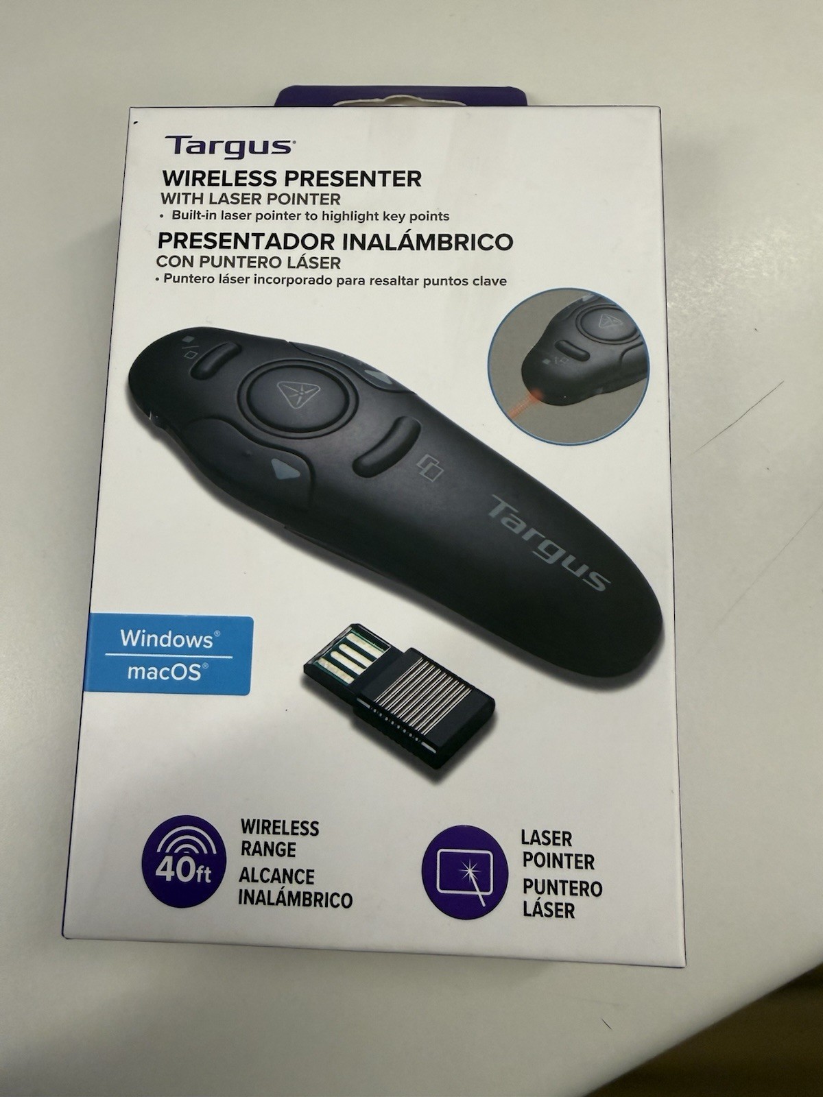 Targus Wireless Presentation Remote Laser Pointer Mac Windows USB Receiver