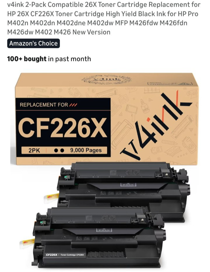 v4ink 2-Pack Compatible 26X Toner Cartridge Replacement for HP 26X CF226X Toner