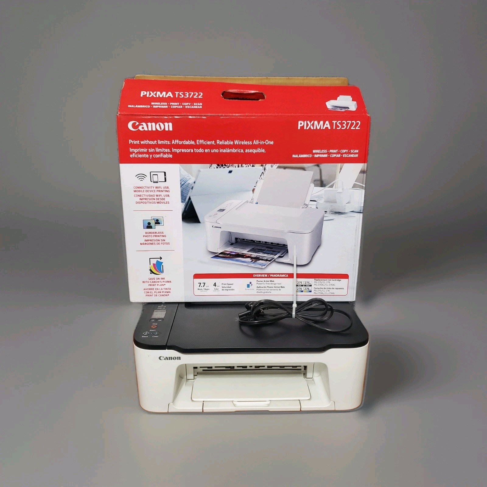 Canon PIXMA TS3722 Wireless All-In-One Printer Print Scan Copy Home Office Used 