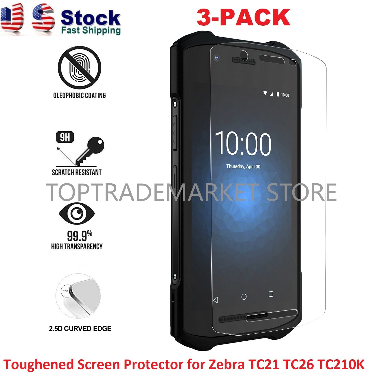 US 3PCS Toughened Screen Protector for  Symbol Zebra TC26 TC21 TC210K