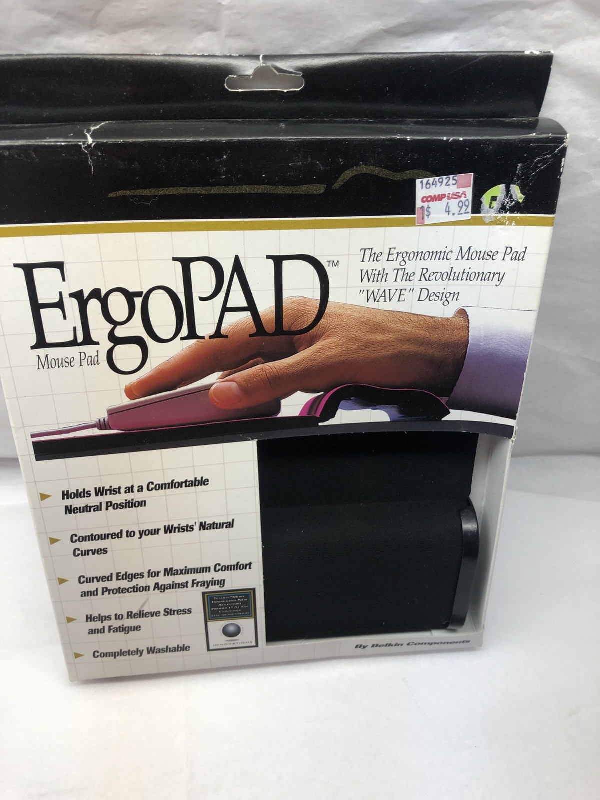 Vintage 1996 Ergonomic Mouse Pad Original Belkin ErgoPAD Washable -Black- NIB