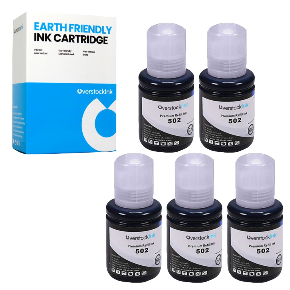 5PK Replacement T502BK Ink Bottles for Epson EcoTank ET-4760 ET-4850 ET-4856