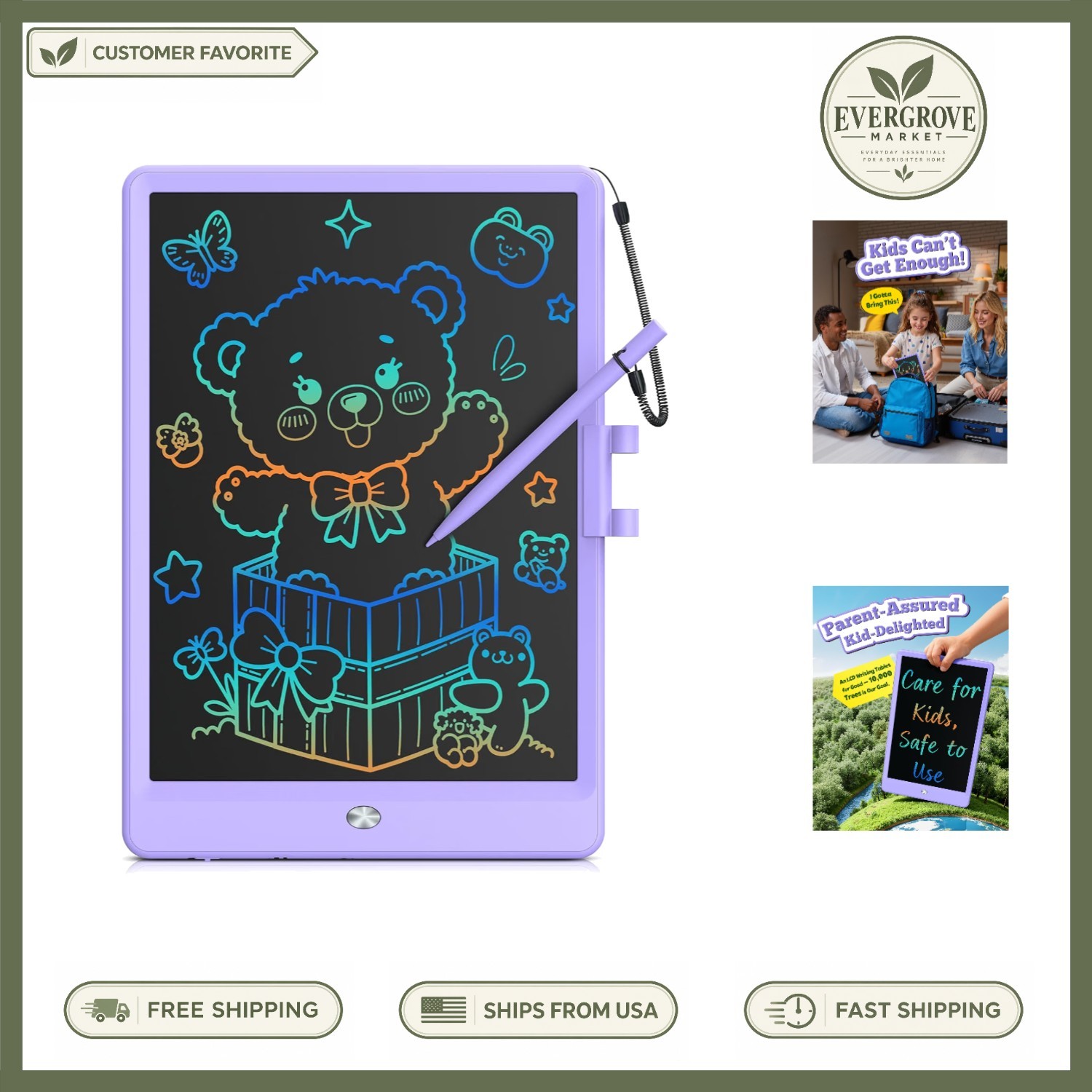 Vibrant Purple 10-Inch LCD Drawing Tablet for Kids - Safe and Fun Learning Tool