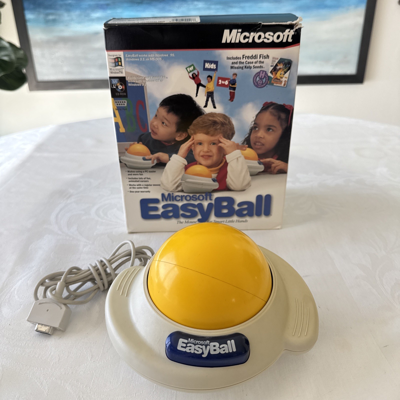 Vtg Microsoft EasyBall Children’s Mouse Windows 95 In Box 