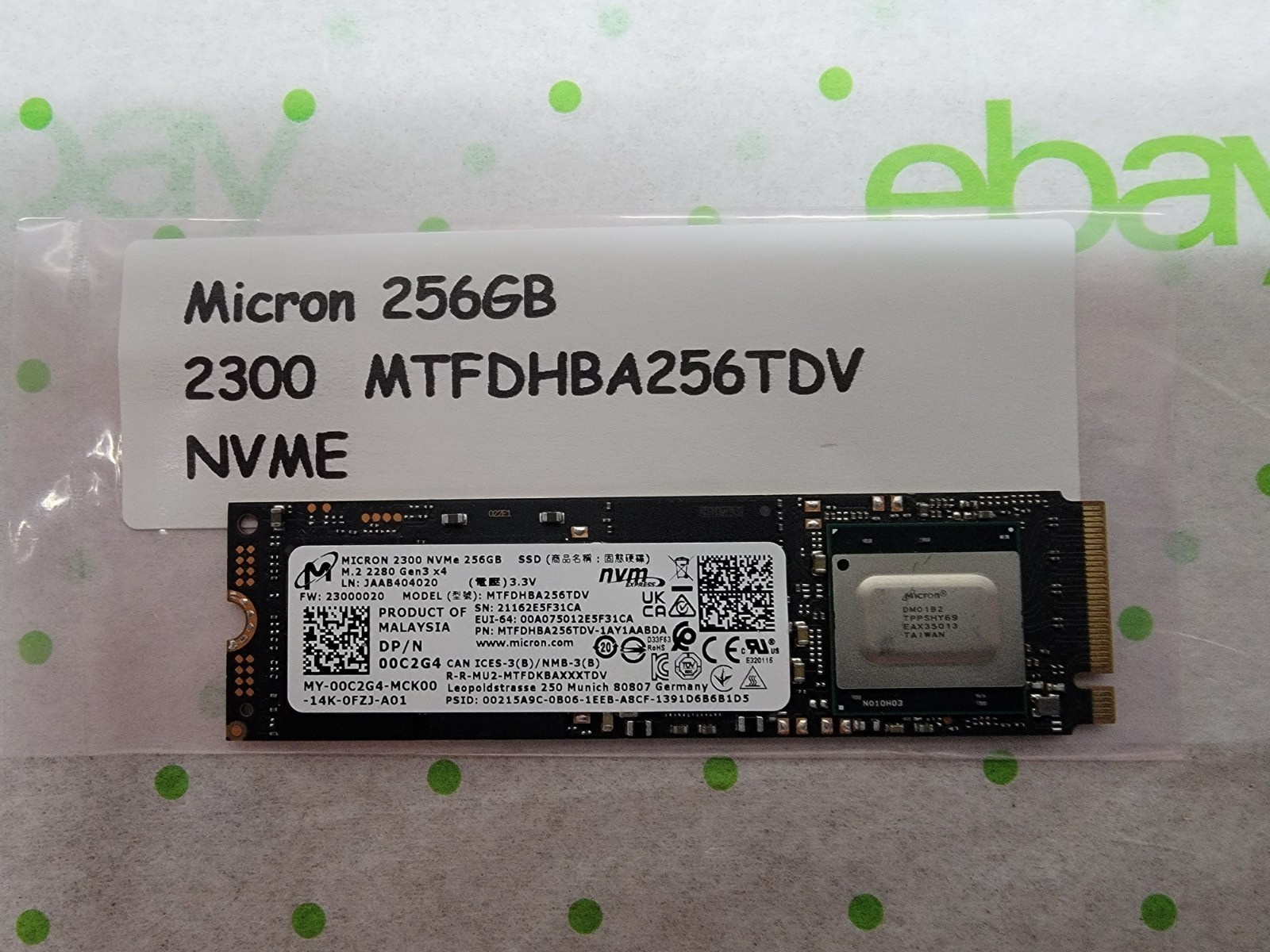 Micron 2300 MTFDHBA256TDV 256GBNVME 80mm SSD - MTFDHBA256TDV