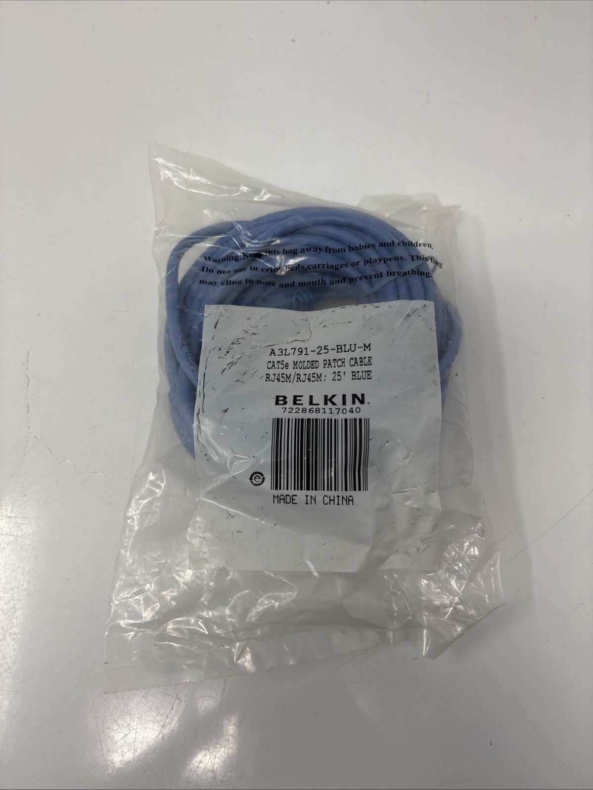 Belkin A3L791B25-BLU-M 25ft CAT5e Ethernet Patch Cable Snagless