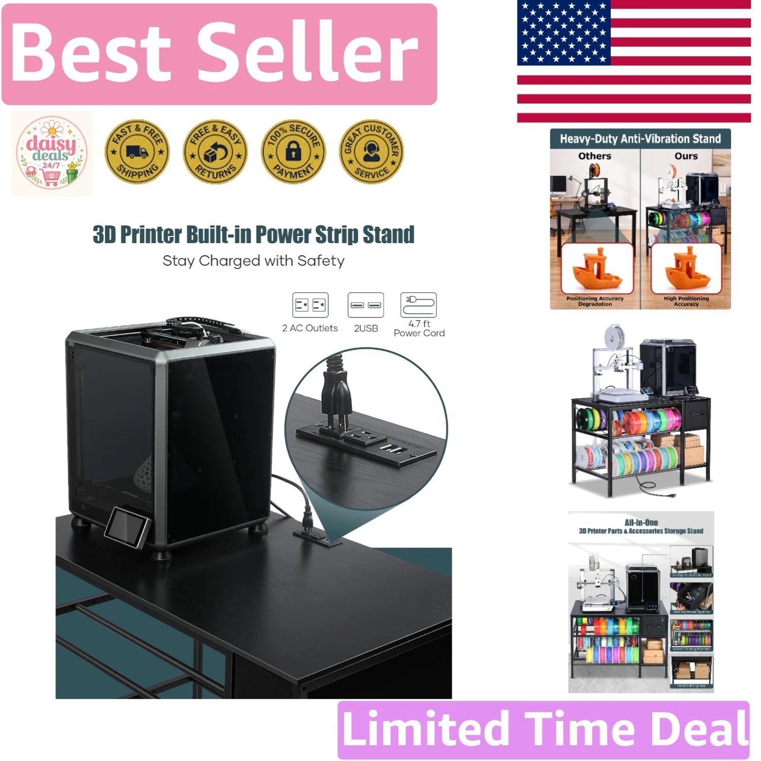 Elegant 3D Printer Table with Drawer Organizer & Durable Filament Rack