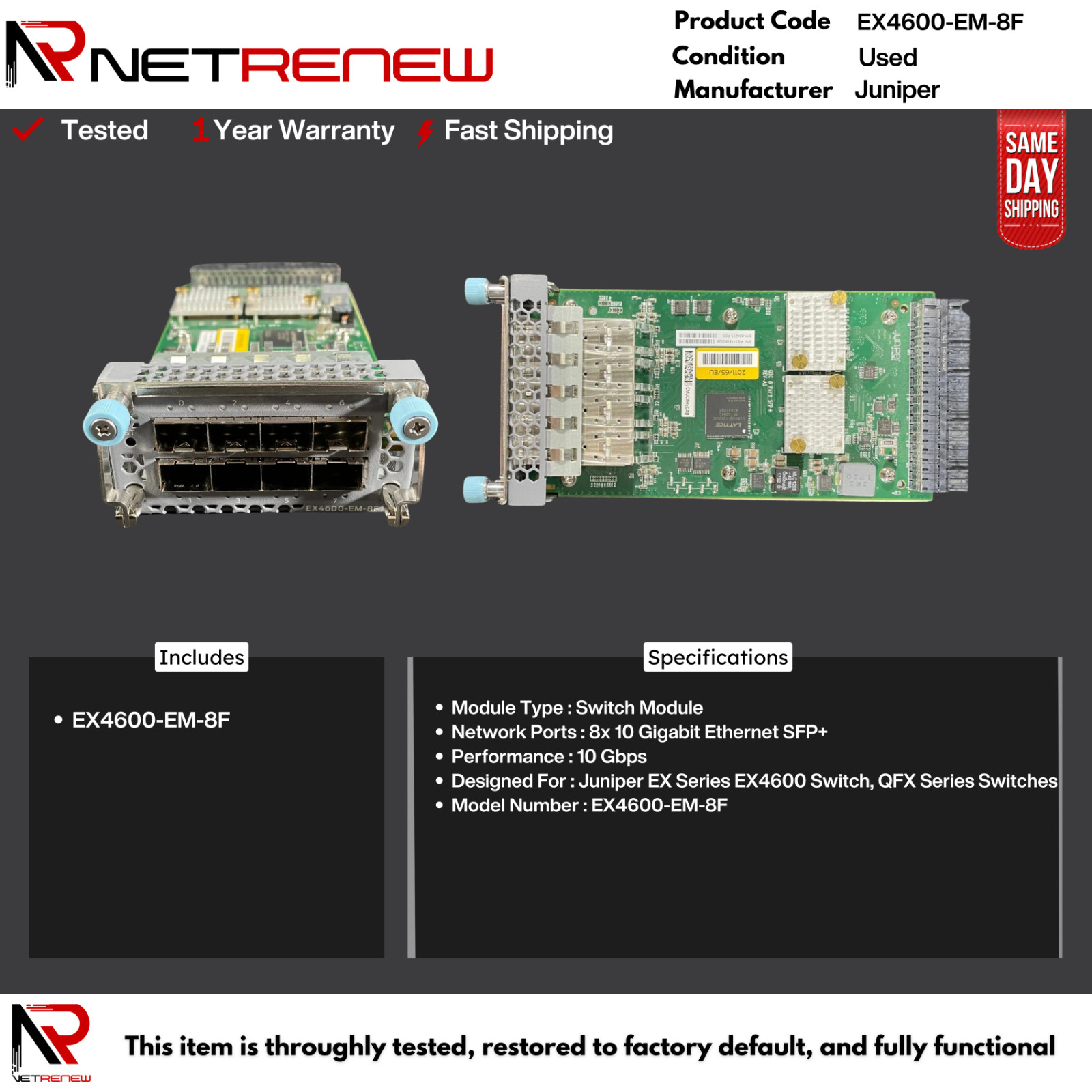 Juniper  EX4600-EM-8F  Expansion  Module  8 port SFP+/SFP