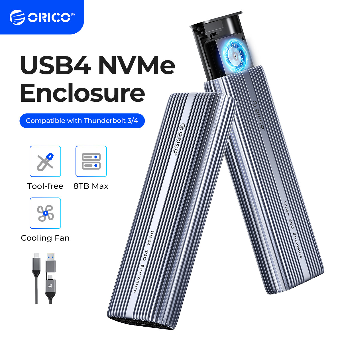 ORICO USB4 M.2 NVMe SSD Enclosure 40Gbps Case Built-in Fan for Thunderbolt 3/4