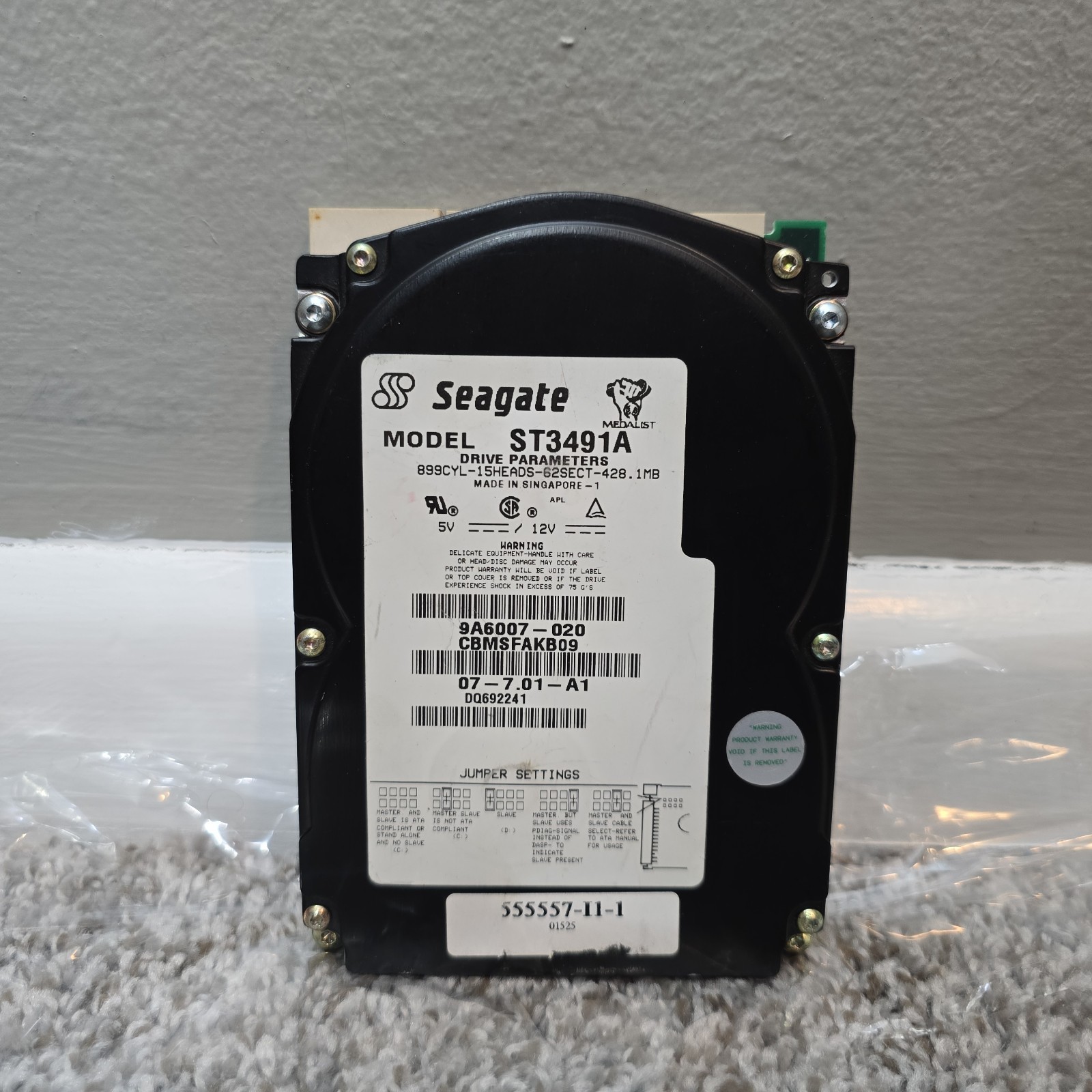 Seagate ST3491A Vintage 482.1MB Hard Disk Drive