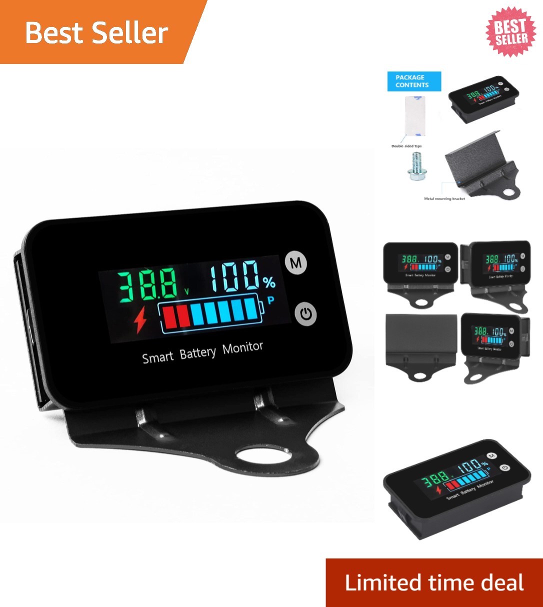 All-Weather Digital Battery Tester - Waterproof Monitor with Bracket and Alarm