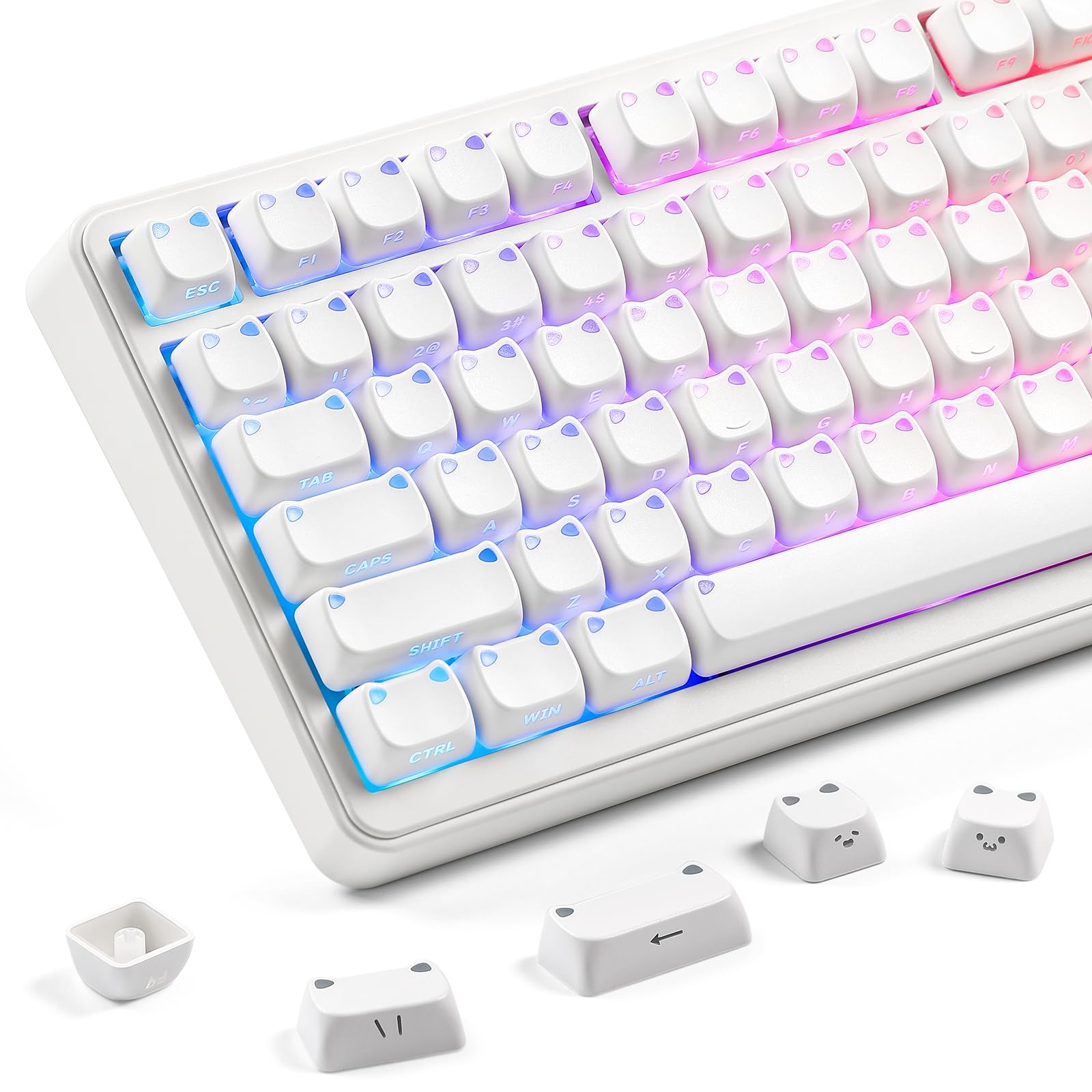 113 PCS Cute Cat PBT/PC Shine Through Keycaps White Mao Profile Gaming