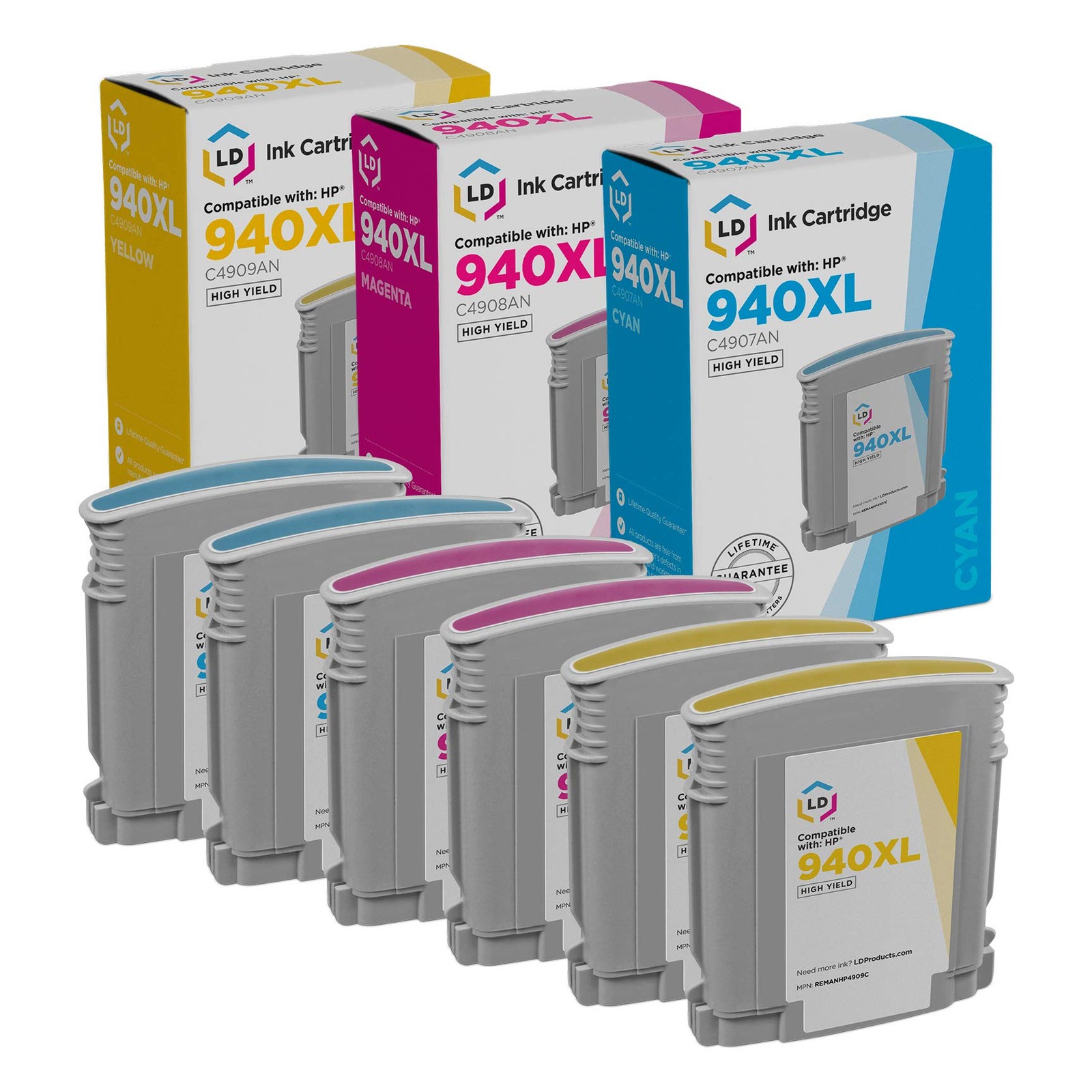 LD Products Replacement for HP 940XL 6PK: C4907AN/C4908AN/C4909AN