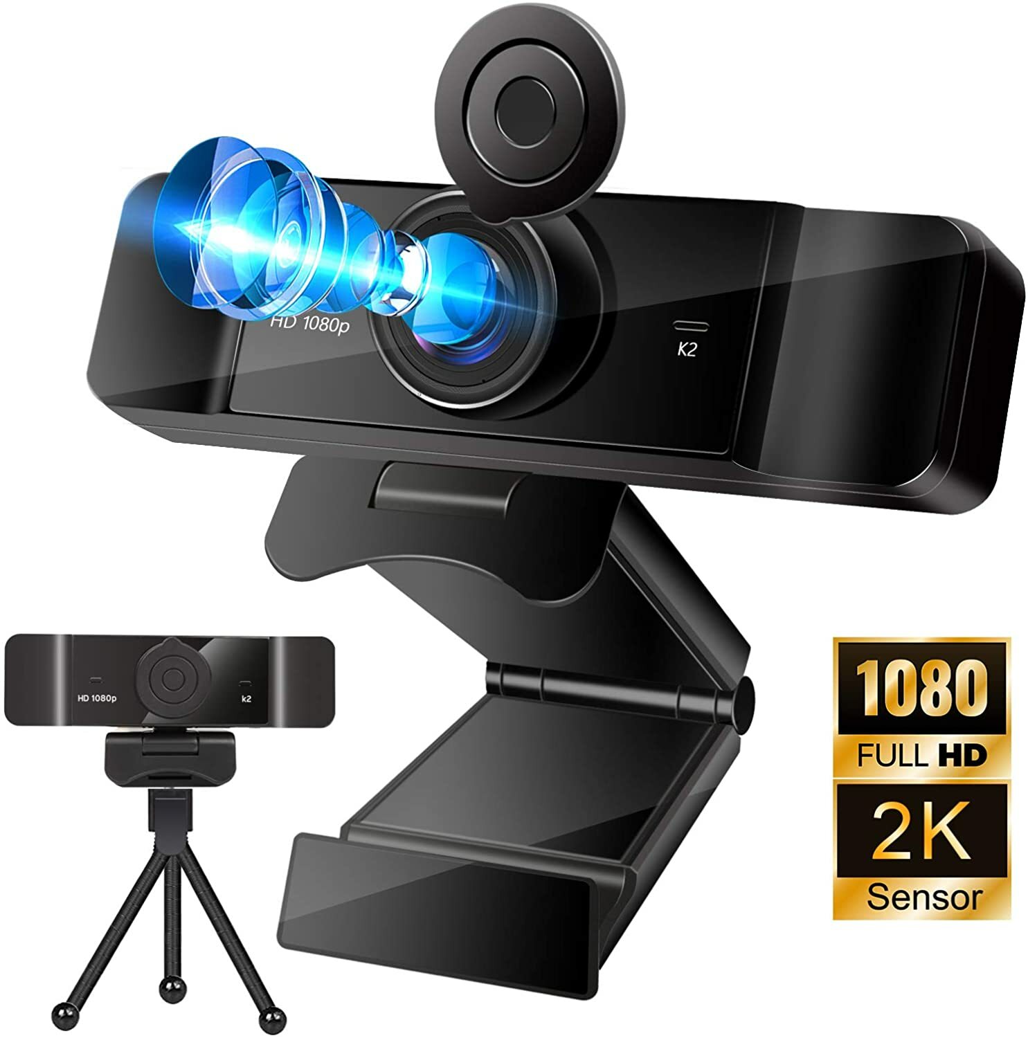FAMPER Pro Smart Webcam, Full HD 1080P Web Camera with Dual Built-in