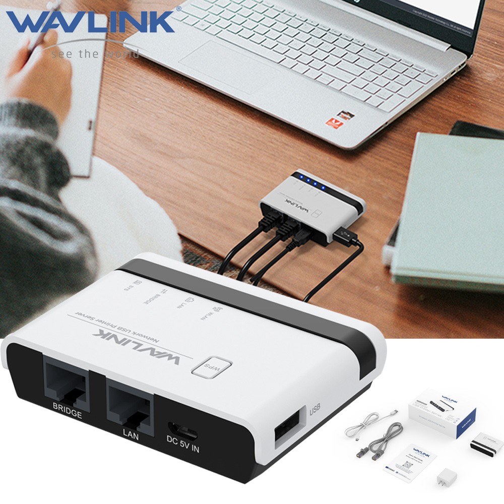 USB Wireless Print Server Standalone WiFi Print Server w/10/100Mbps LAN/Bridge