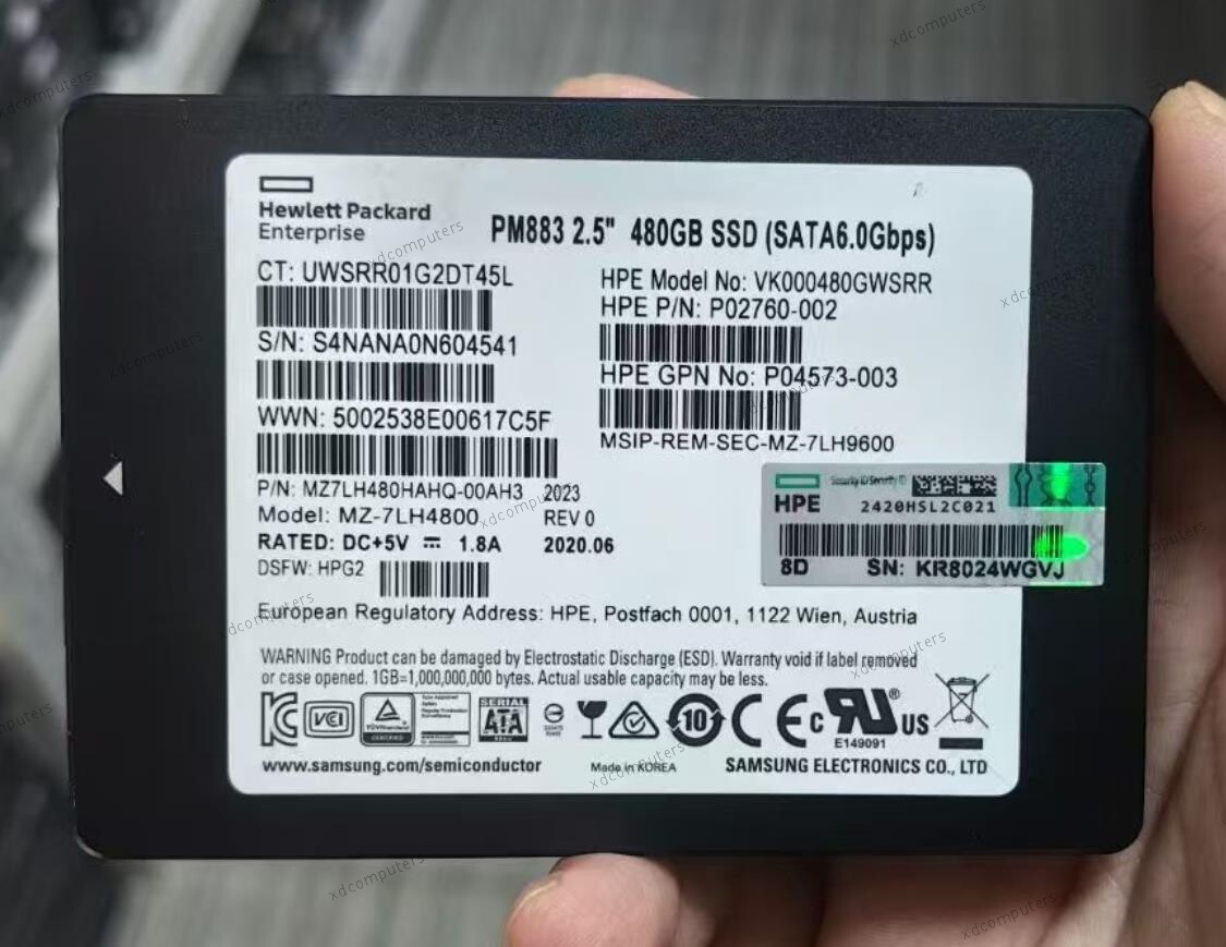 Samsung PM883 480GB SSD HPE 2.5" SATA 6Gbps MZ-7LH4800 MZ7LH480HAHQ-00AH3