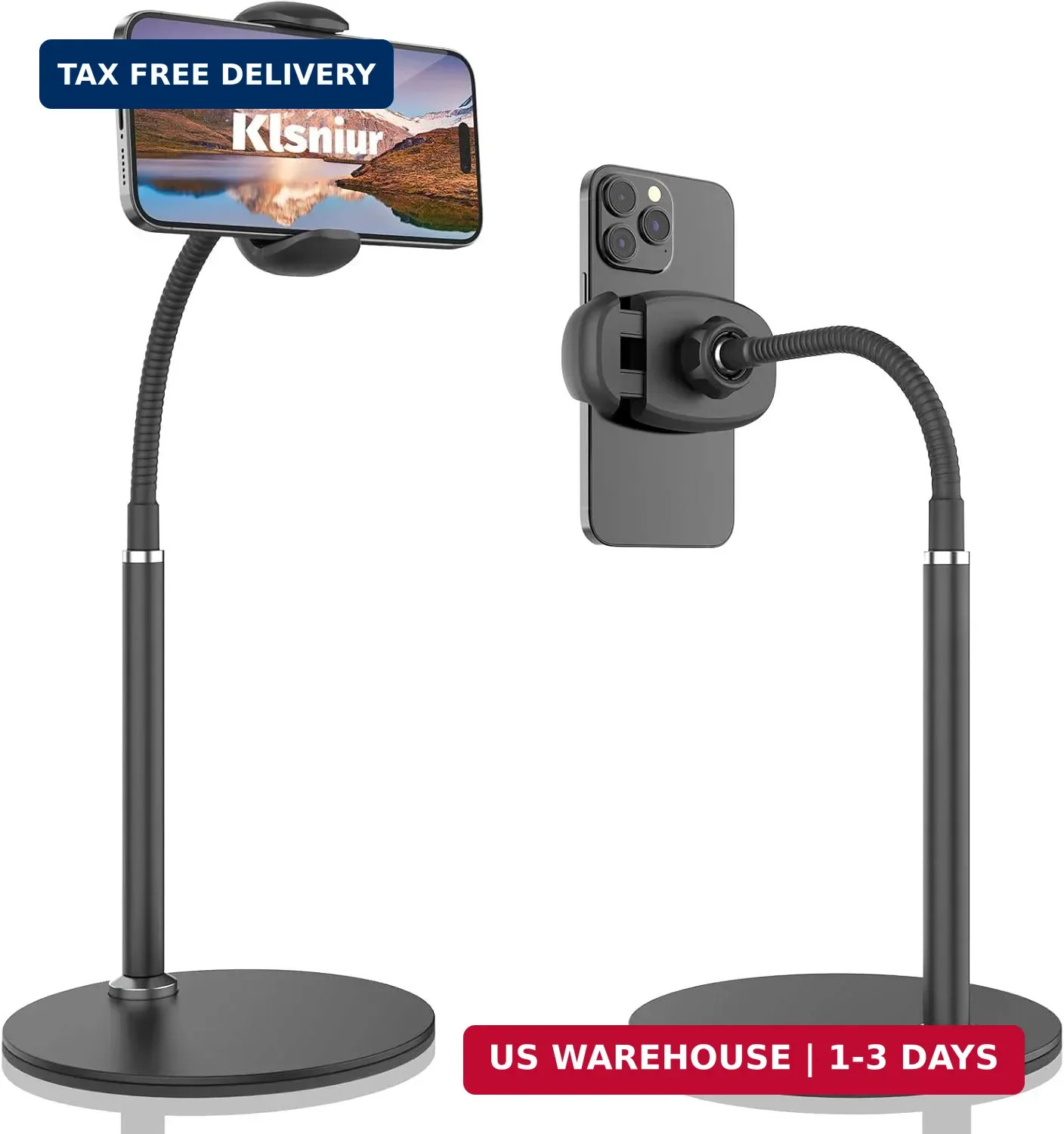 Cell Phone Stand, Adjustable Height & Angle Gooseneck Stand for Desk Black