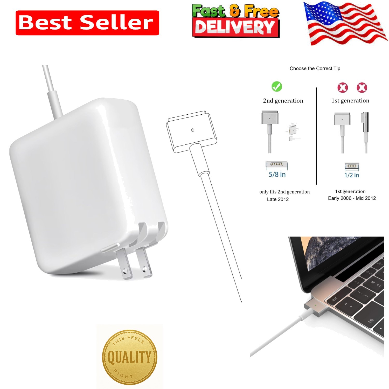Compact and Reliable 85W Power Adapter for MacBook Pro 2012-2017 - T-Tip Design