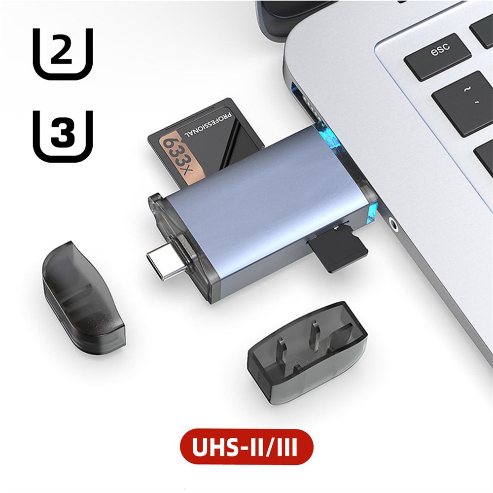 UHS-II 4.O SD/TF Card Reader,2 in 1 USBA/C High Speed Memory Card Reader Adapter