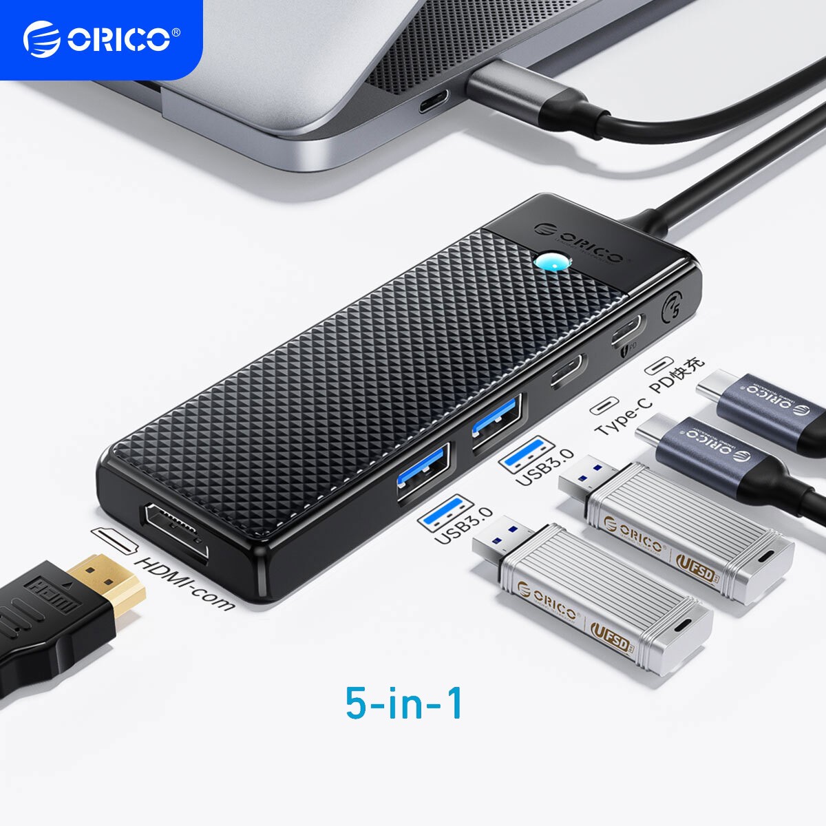 ORICO USB C HUB Docking Station USB 3.0 Adapter 4K30Hz PD100 for MacBook Air/Pro