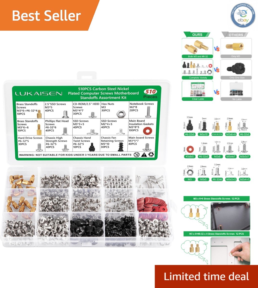Comprehensive 510-Piece PC Screw Kit - Ideal for Motherboards and Hard Drives