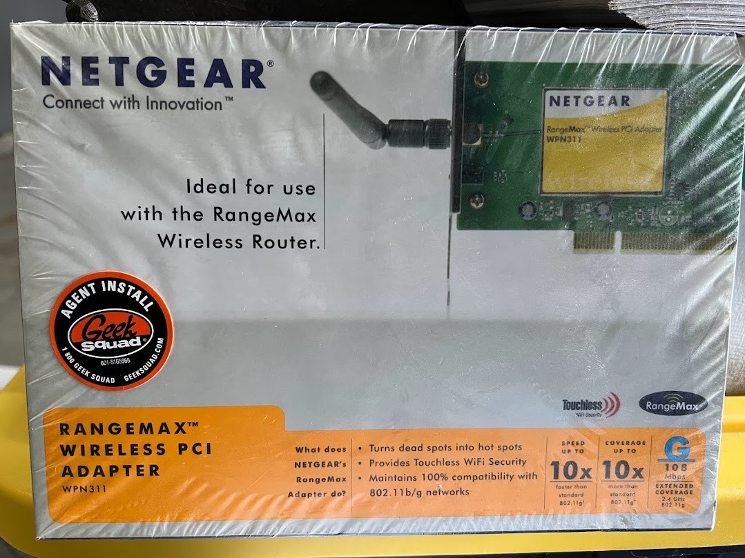 NetGear RangeMax Wireless PCI Adapter, New in Box, Speed up to 10X