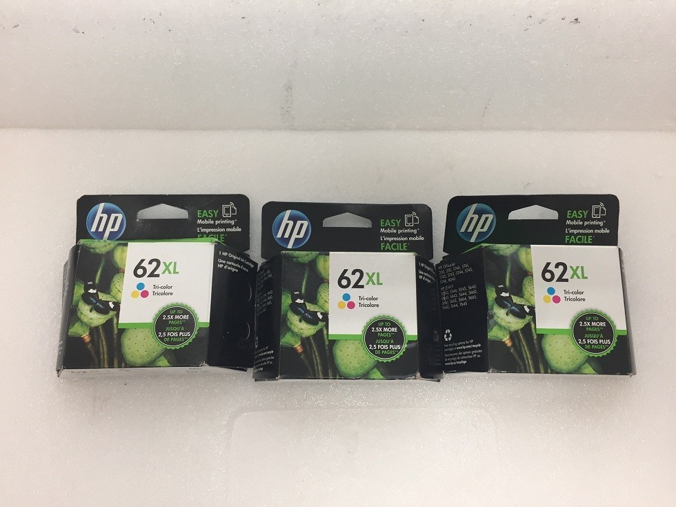 3 PK Genuine HP 62XL Tri-Color High Yield Ink OEM NEW SEALED 2018/2019