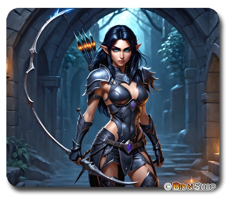 Dark Elf Archer Ranger ~ Gaming Mouse Pad / Mousepad Fantasy Art RPG Gamer Gift