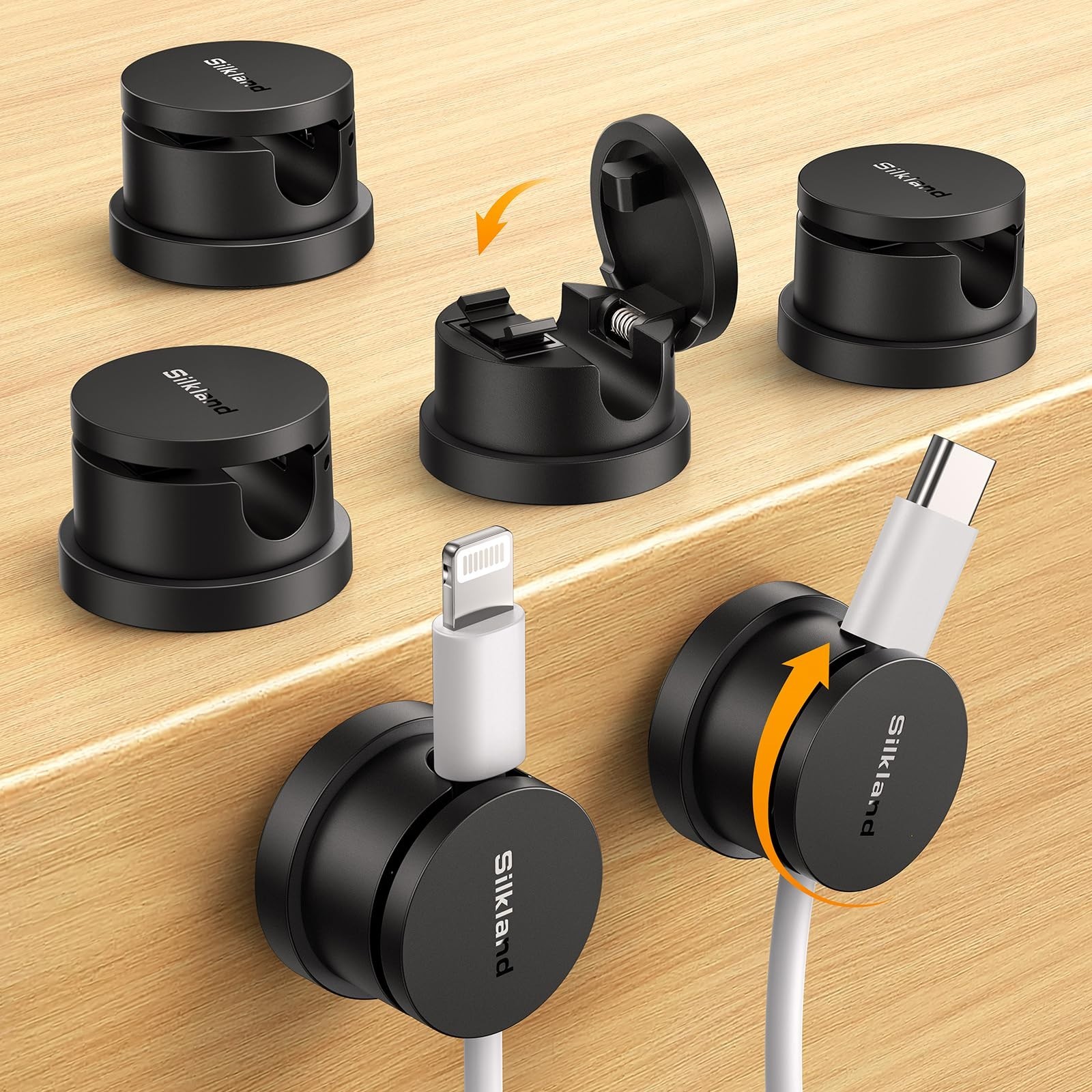 6 Pack Snap-Lock Cable Clips - 360° Rotatable Cord Holders, Anti-Pull-Out Organi