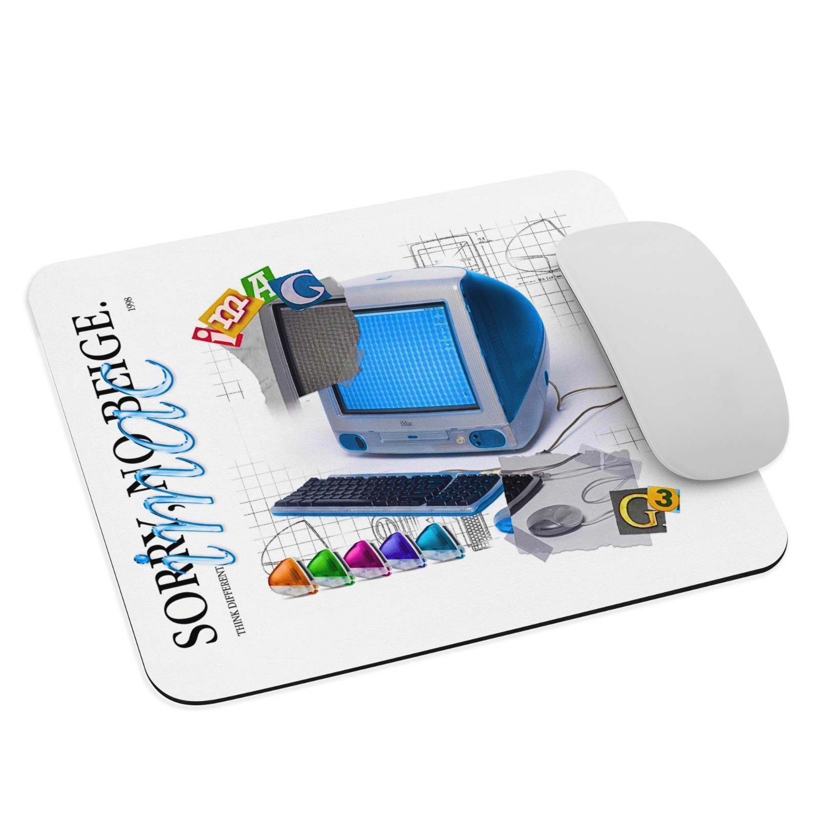 Apple iMac G3 "Sorry, No Beige" Mouse Pad – 1998 Ad Inspired – Vintage Tech Styl