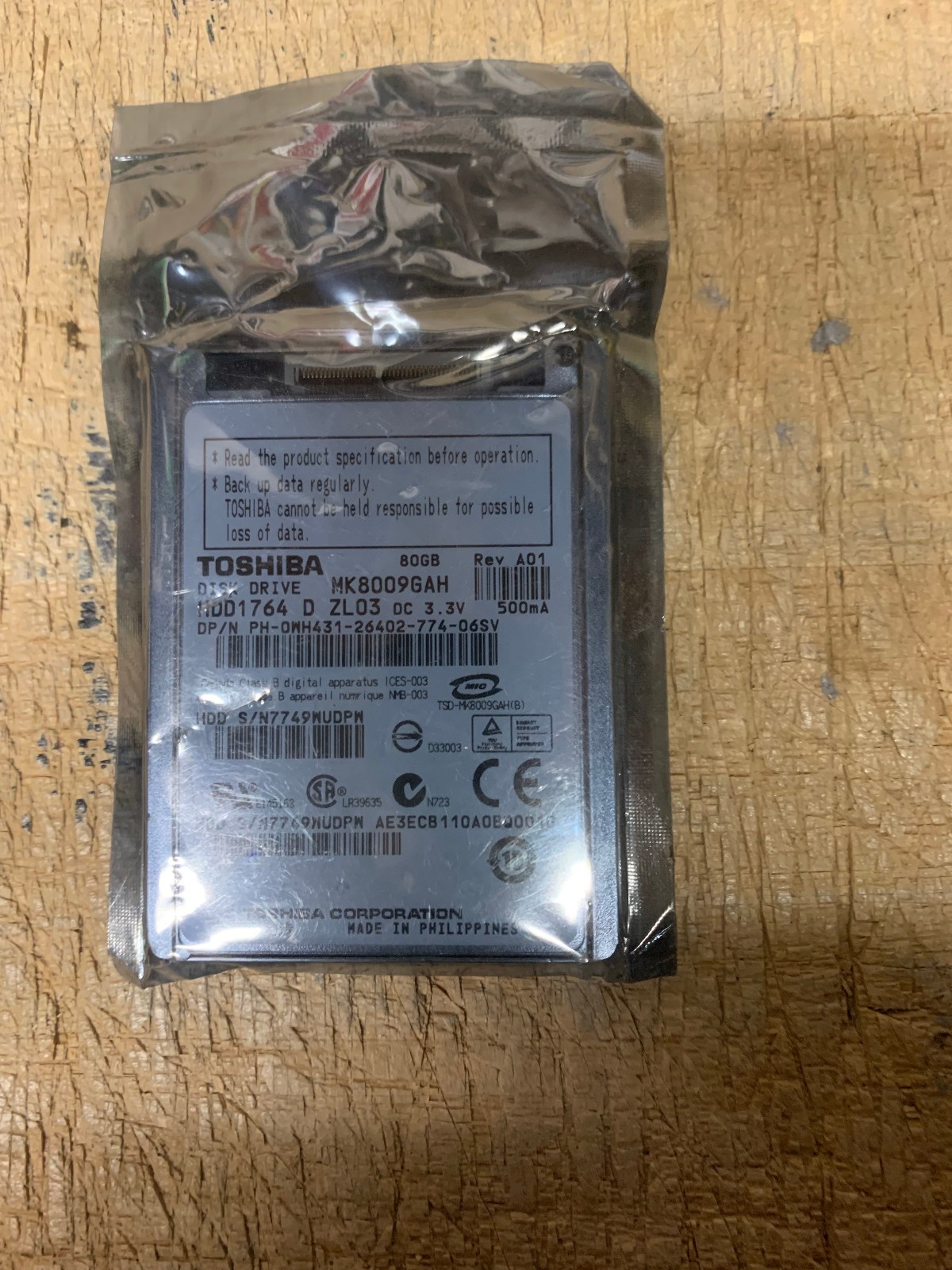 TOSHIBA 80 GB HDD 1.8" 8MB 4200RPM MK8009GAH CE ZIP Hard Drive NEW