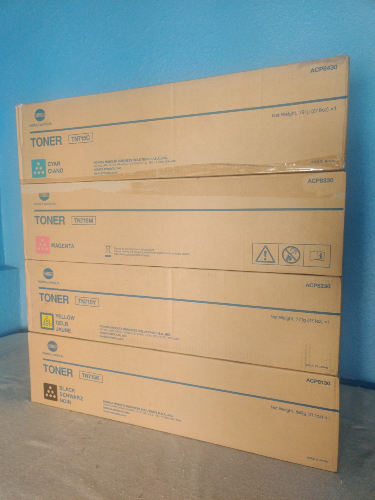 Genuine OEM Konica Minolta TN715 CMYK Set - New Sealed fits Bizhub C750i & C751i