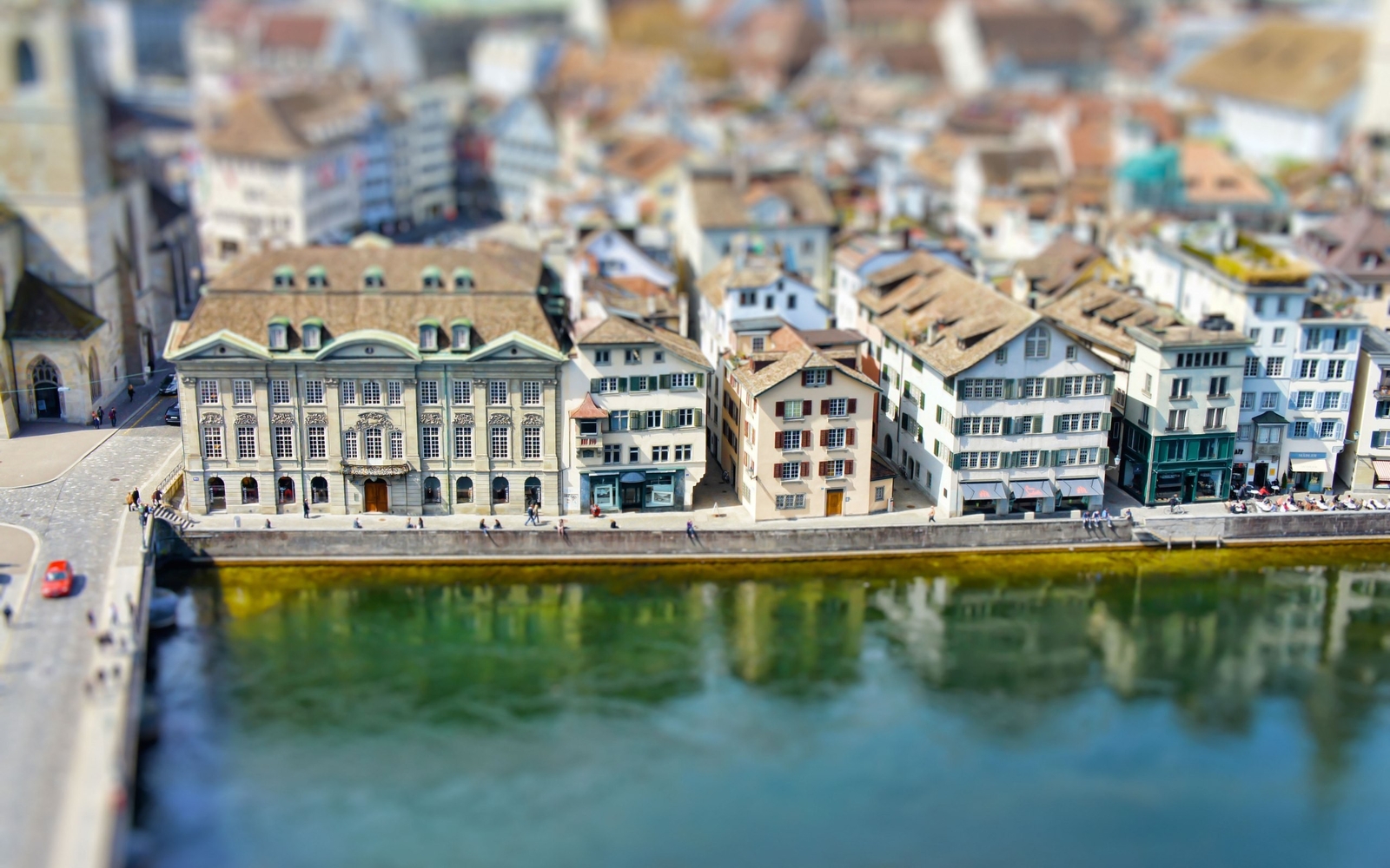 Landscape tilt shift switzerland cityscape river europe Custom Gaming Mat Desk