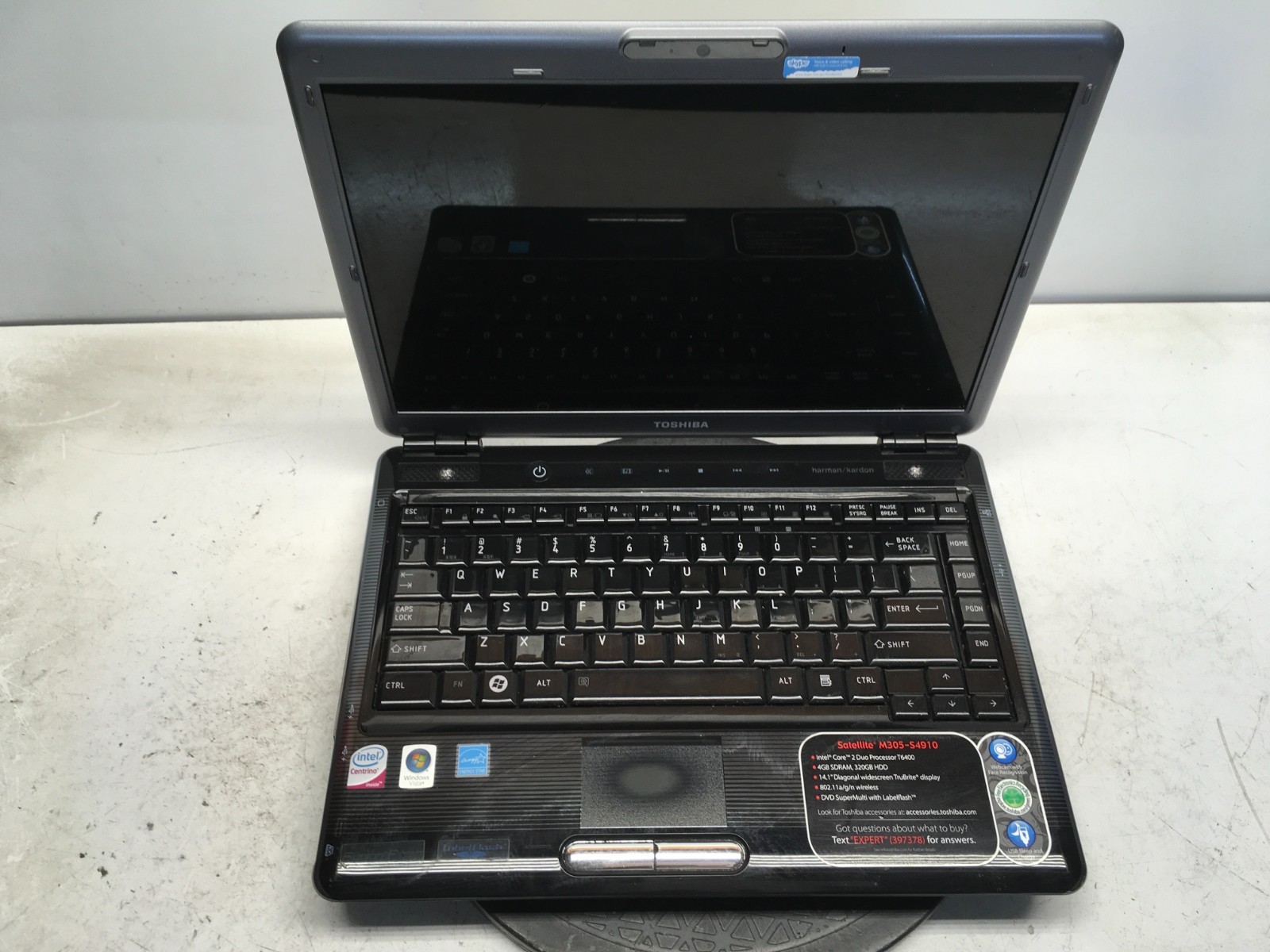 Toshiba Satellite M305-S4910 Intel Core 2 Duo T6400 4 GB NO HDD/Batt Cracked LCD