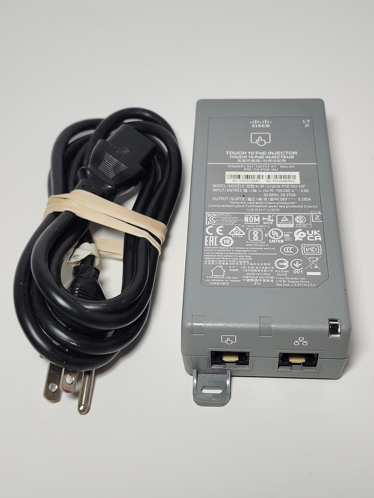 Cisco Touch 10 PoE Injector 341-100701-01 Power Supply W/ POWER CORD Tested