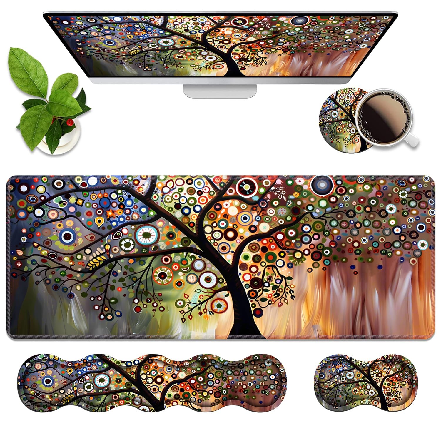 4 in 1 Ergonomic Memory Foam Pad Wrist Rest Set, Large XXL Gaming Desk Pad + ...