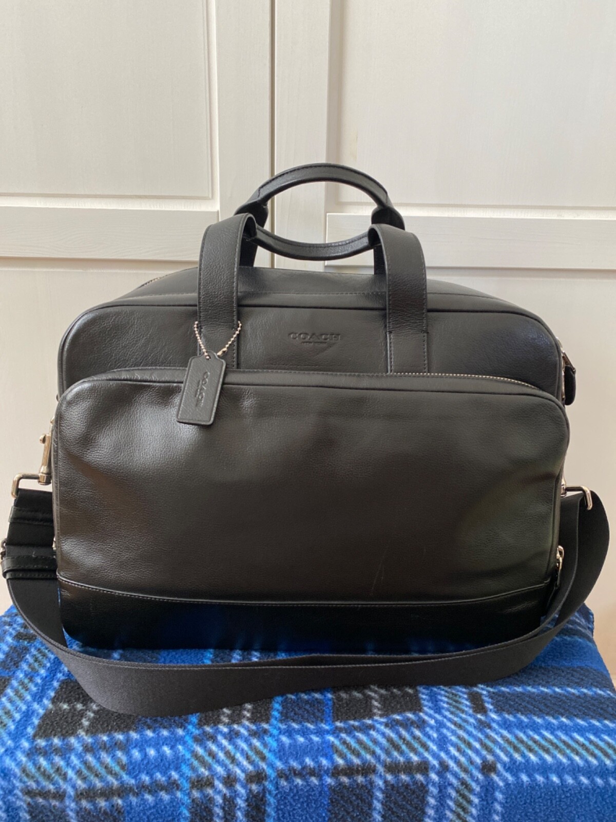 COACH 24 hour Smooth Black Leather Laptop Briefcase Authentic F72224 Handbag